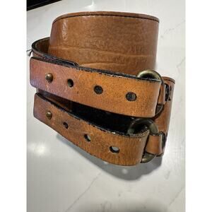 Brave Beltworks Wide Double Strap Brass Loops Brown Distressed Size 35-39” Waist